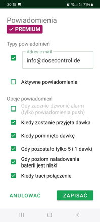 Ustawianie powiadomień e-mail / push