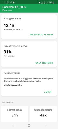 Kolejny alarm i zgodność | Aplikacja DoseControl
