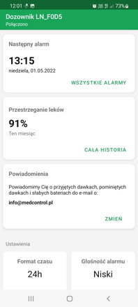 Kolejny alarm i zgodność | Aplikacja DoseControl