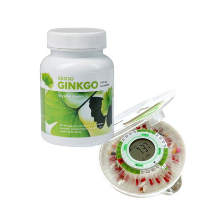 Ginkgo Biloba Miłorząb Japoński EDOSO w lekkiej demencji 240 mg, 60 tablet + Smart automatyczny elektroniczny dozownik leków DoseControl 