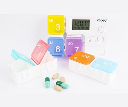 MINI tygodniowy elektroniczny dozownik leków z alarmem na 7 dni z 7 pojemnikami EDOSO