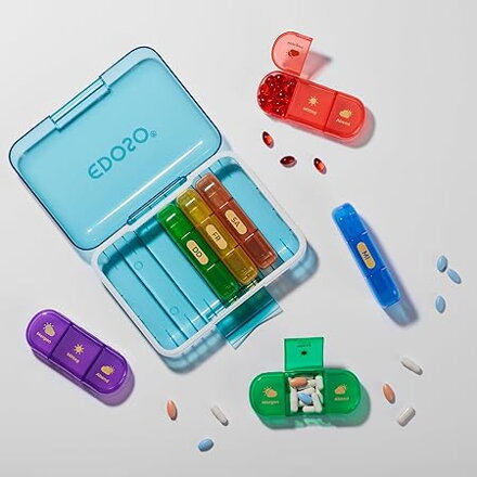 EDOSO Dozownik leków na 7 dni, Pill Box, 7 pojemników i 3 przegródki