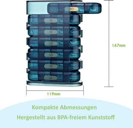 EDOSO Dozownik leków na 7 dni, 28 przegródek, konstrukcja wieżowa, kolor niebieski