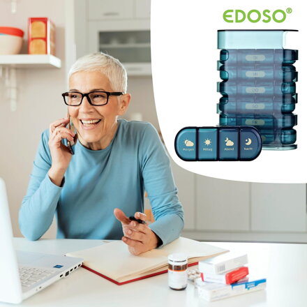 EDOSO Dozownik leków na 7 dni, 28 przegródek, konstrukcja wieżowa, kolor niebieski
