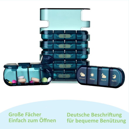 EDOSO Dozownik leków na 7 dni, 28 przegródek, konstrukcja wieżowa, kolor niebieski