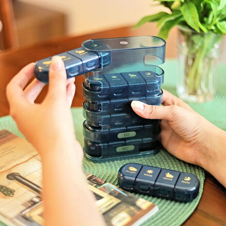 EDOSO Dozownik leków na 7 dni, 28 przegródek, konstrukcja wieżowa, kolor niebieski