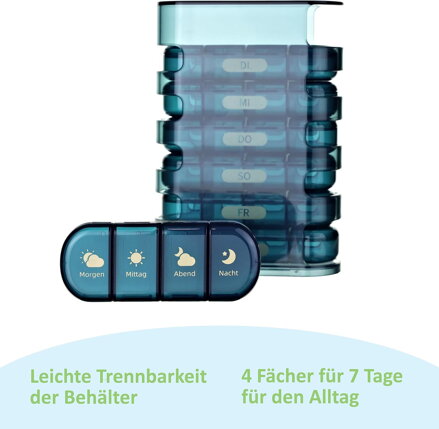 EDOSO Dozownik leków na 7 dni, 28 przegródek, konstrukcja wieżowa, kolor niebieski