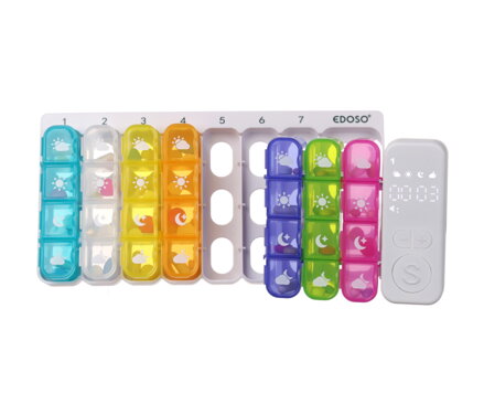 Duży tygodniowy elektroniczny dozownik leków na 7 dni z inteligentnym alarmem i wyświetlaczem LED EDOSO – model 2026 Polski