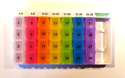 Miesięczny elektroniczny dozownik leków z alarmem MedControl - pojemniki  lekarstw na 28 dni w ramce