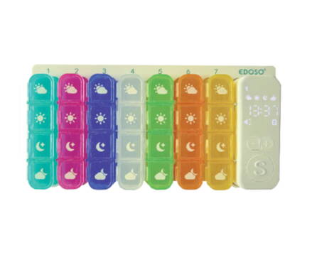 Duży tygodniowy elektroniczny dozownik leków na 7 dni z inteligentnym alarmem i wyświetlaczem LED EDOSO – model 2026 Polski