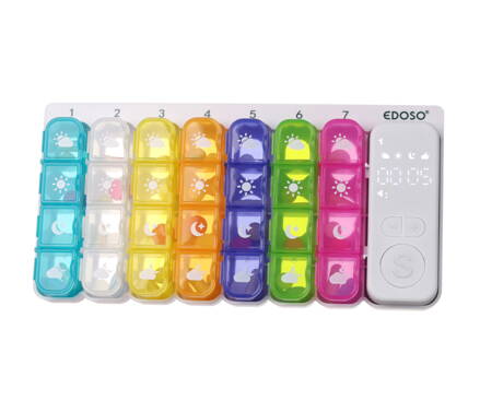 Duży tygodniowy elektroniczny dozownik leków na 7 dni z inteligentnym alarmem i wyświetlaczem LED EDOSO – model 2026 Polski